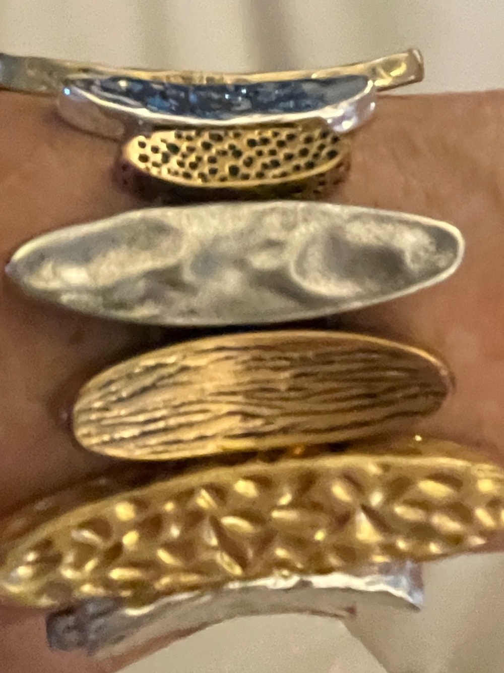 Mixed Metal Textured women’s bracelet.Gold & Silver